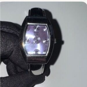 Faded Glory Silver Quartz Watch Bracelet with Purple Face